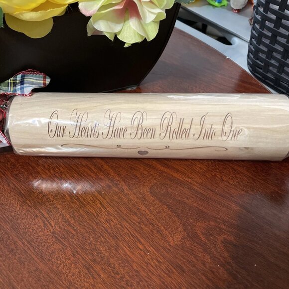 Personalized Wooden Rolling Pin "Our Hearts Have Been Rolled Into One" Engraved - Picture 2 of 4